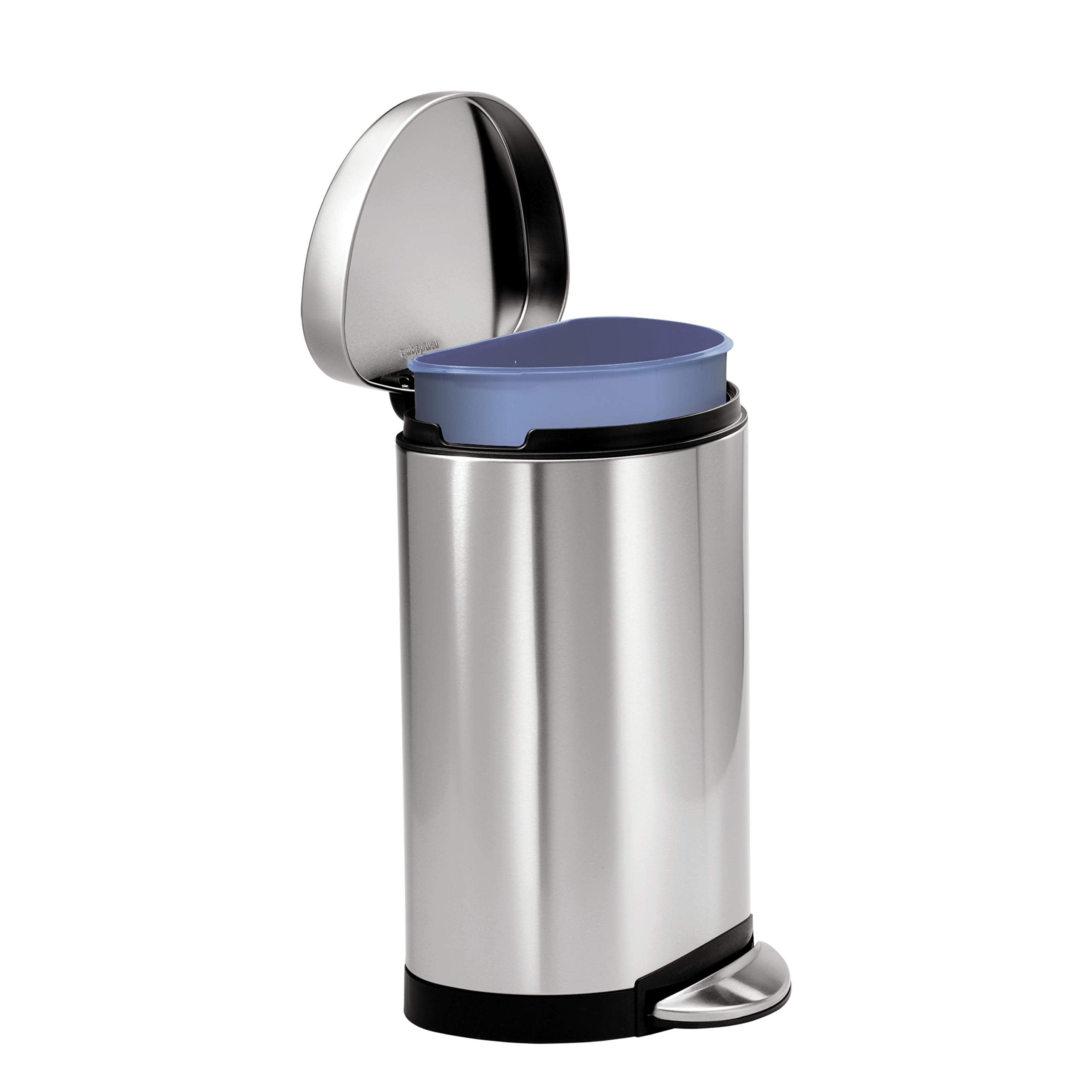 Simplehuman 10 Liter / 2.6 Gallon Small Semi-Round Bathroom Step Trash Can, Brushed Stainless Steel